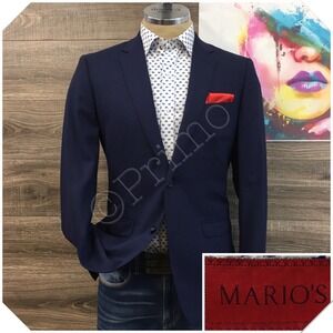 MARIO'S Mens Bespoke Navy Blazer Sport Coat Casual Jacket Size 38R Wool Suit